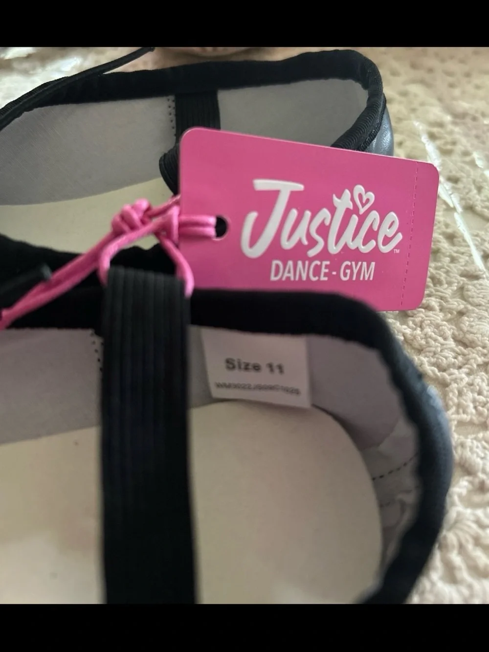 Justice Black Girls Ballet Flats with Pink Tag